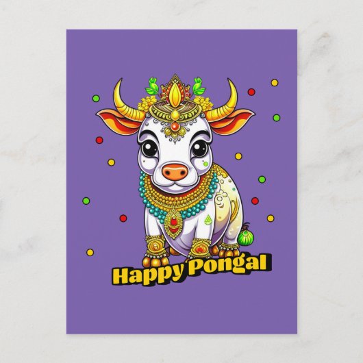 Kawaii Pongal Versierde Koe Briefkaart (Voorkant)