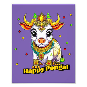 Kawaii Pongal Versierde Koe Foto Afdruk