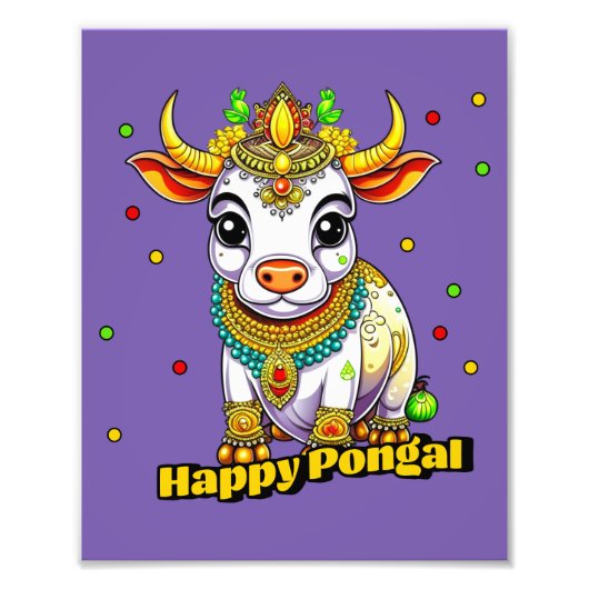 Kawaii Pongal Versierde Koe Foto Afdruk (Voorkant)