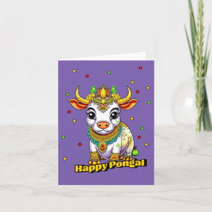 Kawaii Pongal Versierde Koe Kaart
