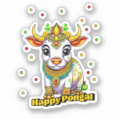 Kawaii Pongal Versierde Koe Sticker (Voorkant)
