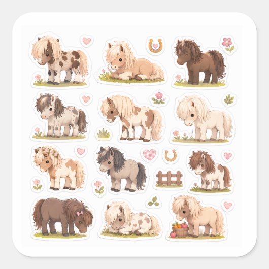 kawaii pony stickerblad vierkante sticker (Voorkant)