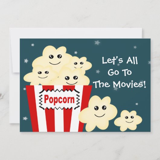 Kawaii Popcorn Filmthema Partij Kaart (Voorkant)