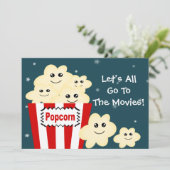 Kawaii Popcorn Filmthema Partij Kaart (Staand voorkant)
