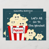 Kawaii Popcorn Filmthema Partij Kaart (Voorkant / Achterkant)