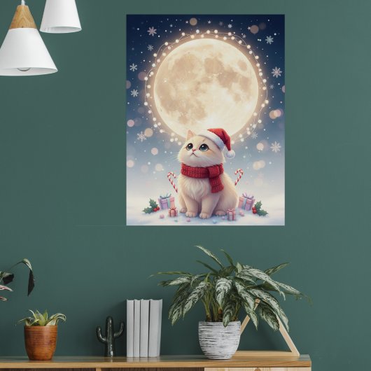 Kawaii Poster van Zwarte Kat met Kerstmis onder de (Woonkamer 1)