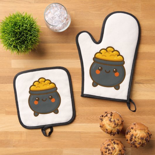 Kawaii Pot of Gold Ovenwant & Pannenlap Set (Top down)