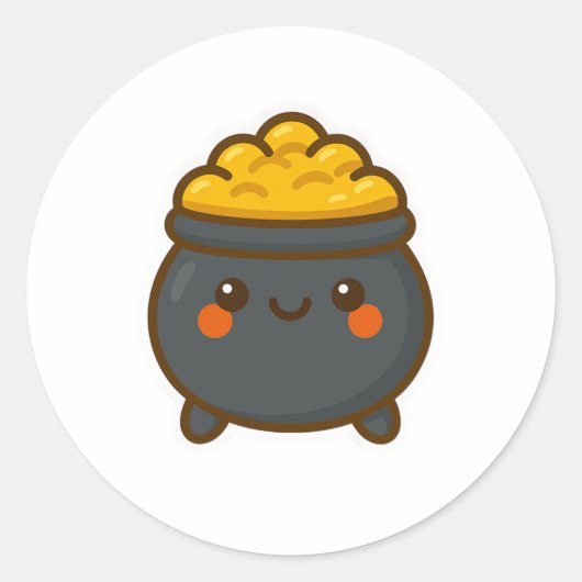 Kawaii Pot of Gold Ronde Sticker (Voorkant)