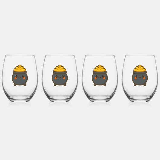 Kawaii Pot of Gold Wijnglas Zonder Voet (Voorkant)