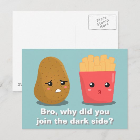 Kawaii Potato en de Franse groeven en de Donkere k Briefkaart (Voorkant / Achterkant)