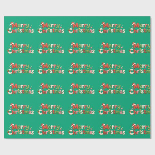 Kawaii Prettig Kerstfeest Cadeaupapier (Vlak)