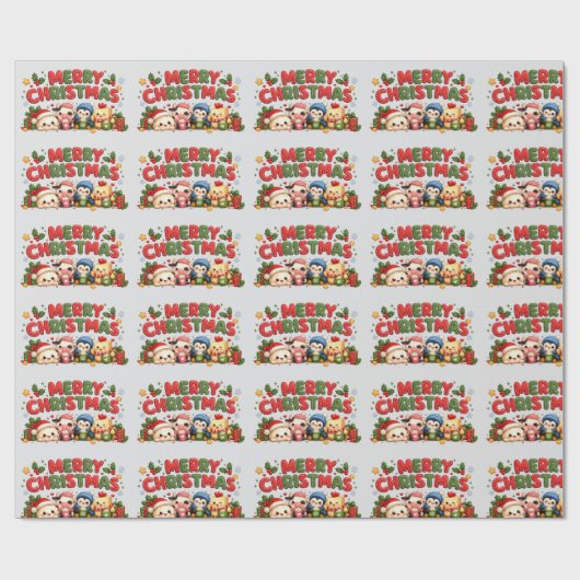 Kawaii Prettig Kerstfeest Cadeaupapier (Vlak)