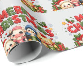 Kawaii Prettig Kerstfeest Cadeaupapier (Rol Hoek)