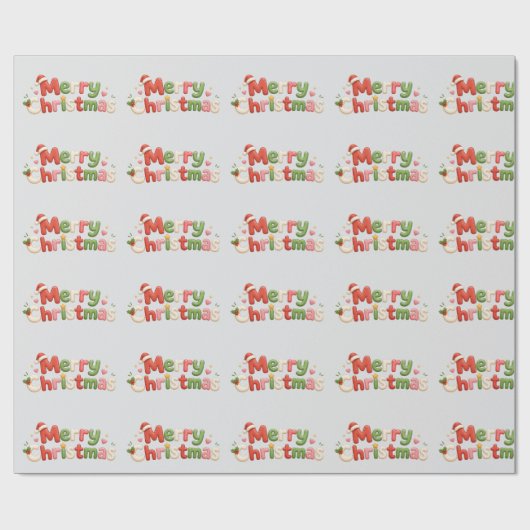 Kawaii Prettig Kerstfeest Cadeaupapier (Vlak)
