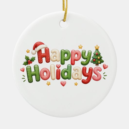 Kawaii Prettig Kerstfeest Keramisch Ornament (Voorkant)