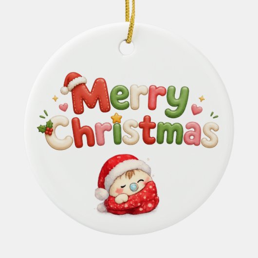 Kawaii Prettig Kerstfeest Keramisch Ornament (Voorkant)