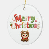 Kawaii Prettig Kerstfeest Keramisch Ornament (Links)