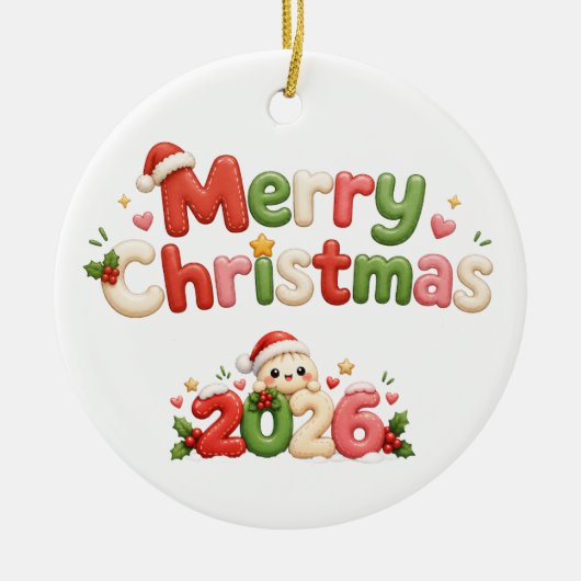 Kawaii Prettig Kerstfeest Keramisch Ornament (Voorkant)