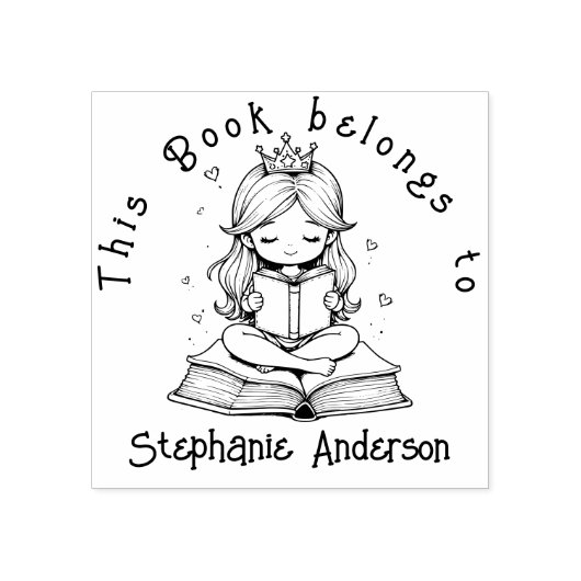 Kawaii Prinses boek lezen Crown Hearts Library Rubberstempel (Afrduk)