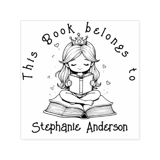 Kawaii Prinses boek lezen Crown Hearts Library Zelfinktende Stempel (Design)