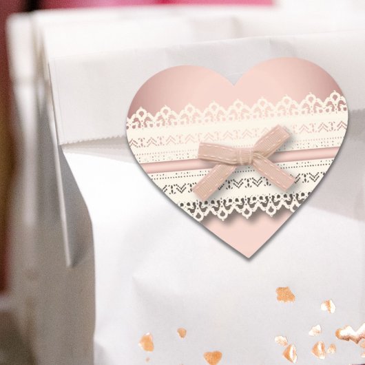 Kawaii prinses girly chic white lace roze boog hart sticker