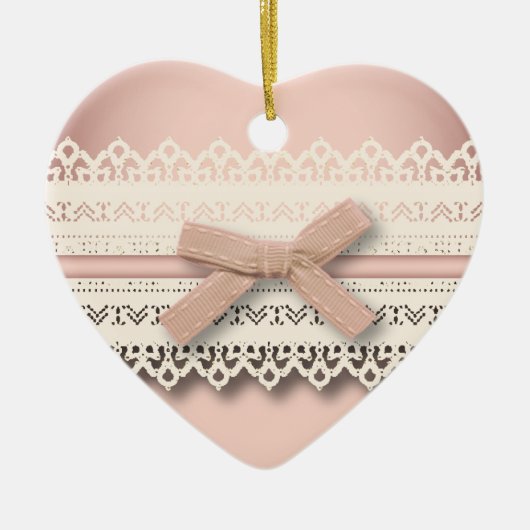 Kawaii prinses girly chic white lace roze boog keramisch ornament (Voorkant)