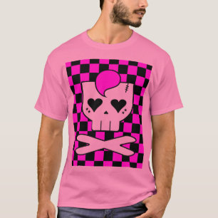 Kawaii Psychobilly Heet Roze Schedel & Schaakbord T-shirt