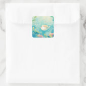 Kawaii Pufferfish Watercolor Under the Sea Nursery Vierkante Sticker (Tas)