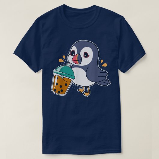 Kawaii Puffin Bird Drink Boba - Bubble Tea T-shirt (Design voorkant)