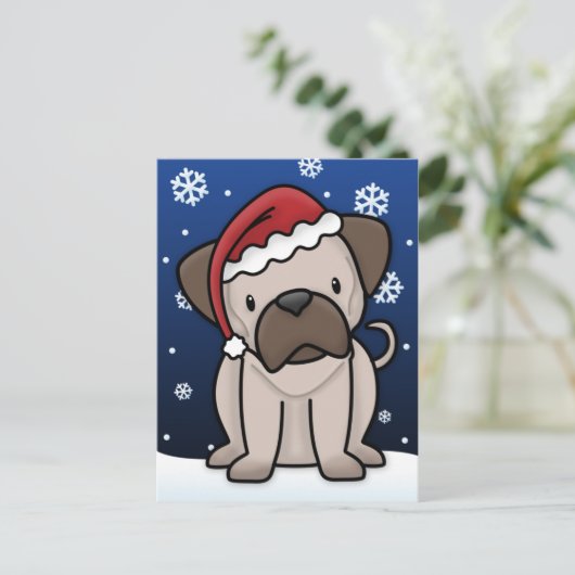 Kawaii Pug Christmas Briefkaart (Staand voorkant)