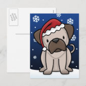 Kawaii Pug Christmas Briefkaart (Voorkant / Achterkant)