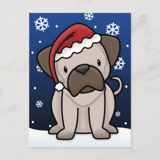 Kawaii Pug Christmas Briefkaart (Voorkant)