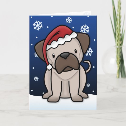 Kawaii Pug Christmas Kaart (Voorkant)