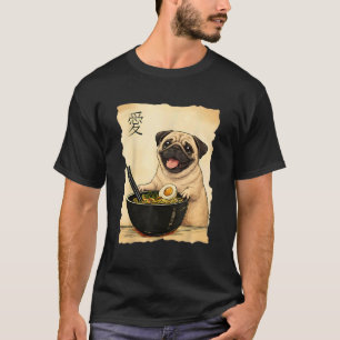 Kawaii-pug die Ramen-noedels eet Japanse anime T-shirt