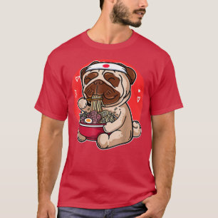 Kawaii Pug Ramen klaapt Japanse Manga Anime Dog aa T-shirt