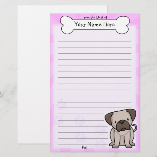 Kawaii Pug Stationery Briefpapier (Voorkant / Achterkant)