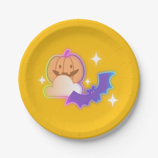 Kawaii Pumpkin & Bat Halloween Papier Bord (Voorkant)
