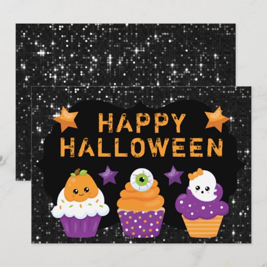 Kawaii Pumpkin Eyeball Ghost Cupcakes Halloween (Voorkant / Achterkant)