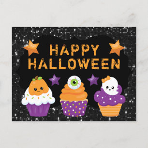 Kawaii Pumpkin Eyeball Ghost Cupcakes Halloween Briefkaart