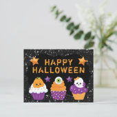 Kawaii Pumpkin Eyeball Ghost Cupcakes Halloween Briefkaart (Staand voorkant)