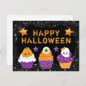 Kawaii Pumpkin Eyeball Ghost Cupcakes Halloween Briefkaart (Voorkant / Achterkant)