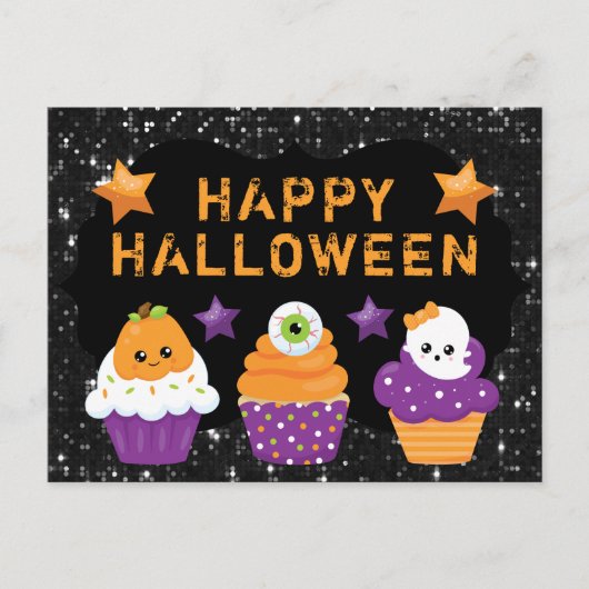 Kawaii Pumpkin Eyeball Ghost Cupcakes Halloween Briefkaart (Voorkant)