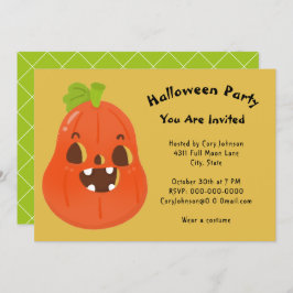 Kawaii Pumpkin Halloween Jack o' Lantern Party Inv Kaart