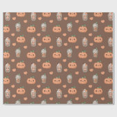 Kawaii Pumpkin Spice Latte Fall Wrap Cadeaupapier (Vlak)