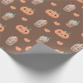 Kawaii Pumpkin Spice Latte Fall Wrap Cadeaupapier (Hoek)