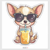 Kawaii Pup Drink sap Sticker (Vel)