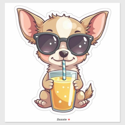 Kawaii Pup Drink sap Sticker (Vel)