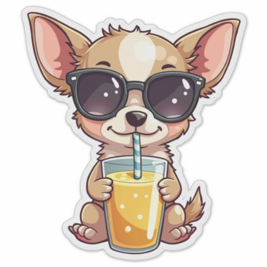 Kawaii Pup Drink sap Sticker (Voorkant)
