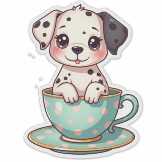 Kawaii Pup in een beker Sticker (Voorkant)
