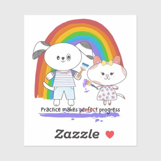 Kawaii pup & kat Praktijk boekt vooruitgang Sticker (Vel)